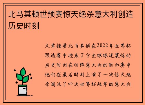 北马其顿世预赛惊天绝杀意大利创造历史时刻 北马其顿世预赛惊天绝杀意大利创造历史时刻